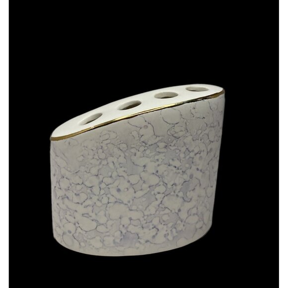 Vtg Ceramic Toothbrush Holder MCM Marble Pattern Gold Trim Hollywood Regency Mod - Picture 10 of 11